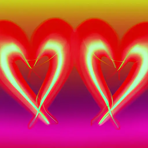 An image showcasing two vibrant hearts, one red and one pink, intertwined and radiating pure love