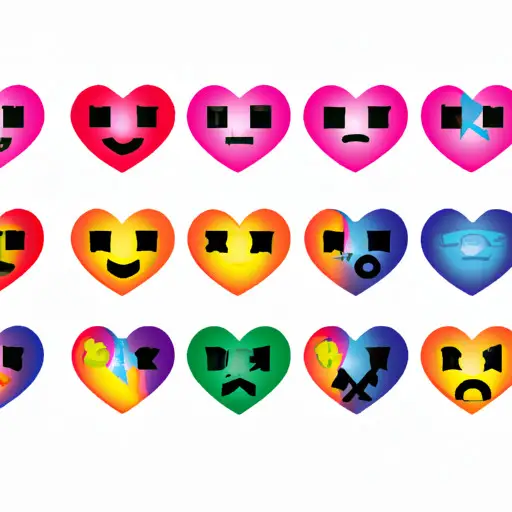 An image depicting the double heart emoji in various colors and sizes, surrounded by related emojis like the heart eyes, broken heart, and sparkling heart