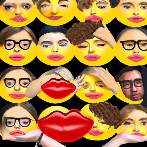 An image showcasing a diverse group of individuals exchanging a kiss emoji, capturing their genuine emotions, from affectionate kisses to playful pecks, to illustrate the nuanced meanings and effective usage of the kiss emoji