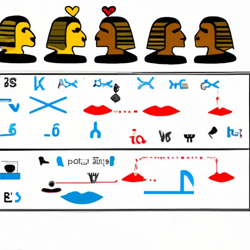 An image showing a timeline, starting from ancient Egyptian hieroglyphics depicting kisses, progressing through medieval manuscripts, to modern-day emojis, with the kiss emoji highlighted as the focal point