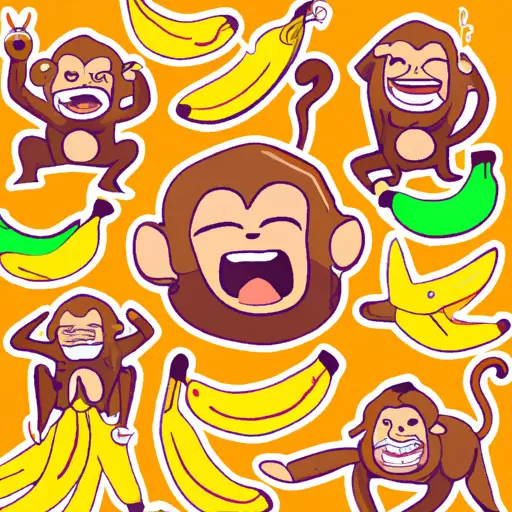 An image featuring a monkey emoji, surrounded by a collection of bananas and a playful, mischievous expression