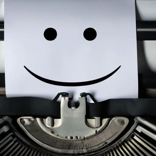An image showcasing a vintage typewriter with a sheet of paper inserted, displaying the original upside down smiley face symbol, symbolizing the origin of the upside down emoji