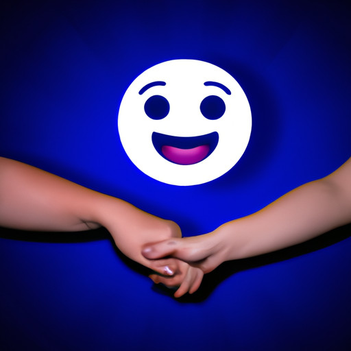 An image that features a close-up shot of a smiling couple holding hands, with the iconic Facebook smiley face icon subtly integrated into the background, symbolizing the positive emotions and connections fostered through Facebook Dating