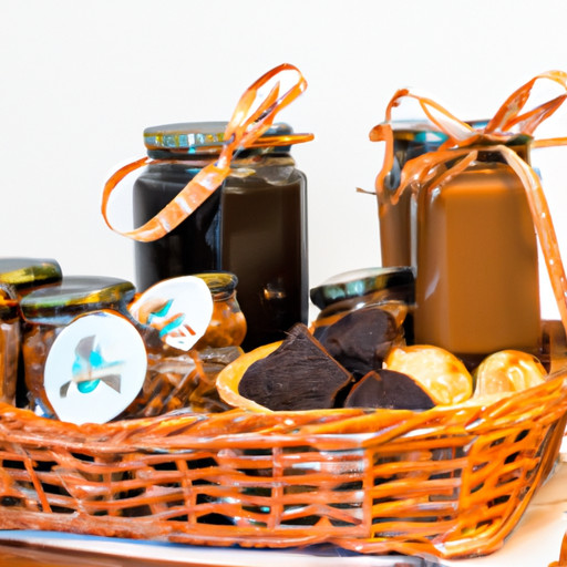 An image showcasing a beautifully arranged gift basket filled with mouthwatering homemade treats such as freshly baked cookies, decadent chocolate truffles, and jars of homemade jams and preserves