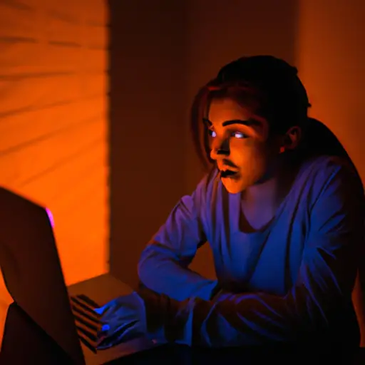 An image portraying a woman sitting at her laptop, her face subtly illuminated by the glow of the screen