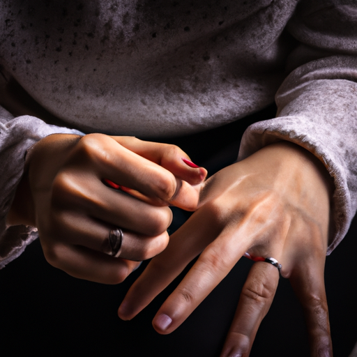 An image featuring a close-up of a woman's hands nervously twisting a silver ring on her finger, revealing the hidden insecurities that burden her