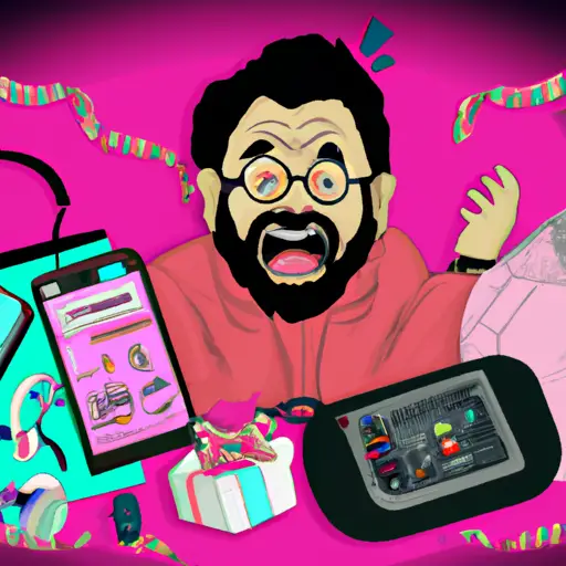 An image that showcases the joy of receiving a surprise gift by depicting a person's delighted expression while unwrapping a personalized tech gadget, with a background featuring an array of colorful, customized electronic devices
