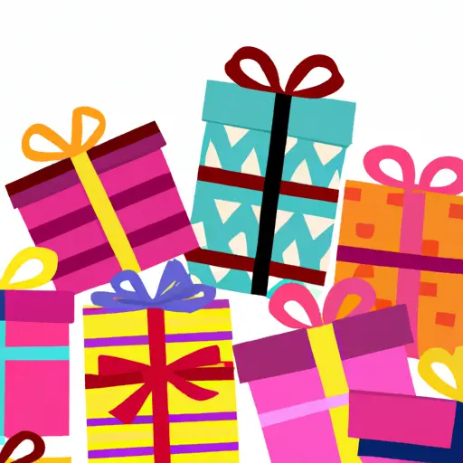 An image showcasing an array of beautifully wrapped presents in various sizes and vibrant colors, arranged in a whimsical pattern