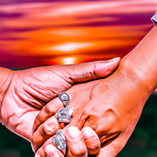 An image capturing the essence of undying love - two intertwined hands, fingers entwined, adorned with delicate silver rings, against a backdrop of a vibrant sunset, symbolizing the unbreakable bond that whispers, "I can't imagine life without you