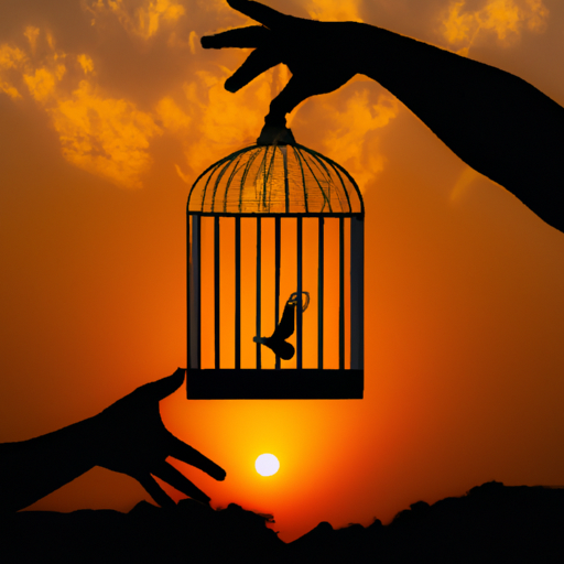 An image showcasing a pair of hands releasing a bird from its cage, symbolizing liberation and growth
