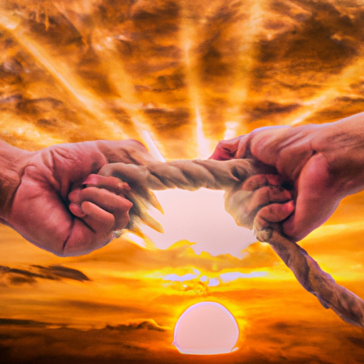 An image featuring a pair of hands, one clenched tightly around a frayed rope, symbolizing holding on, while the other hand confidently releasing the rope, representing letting go