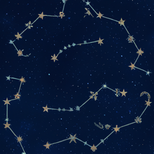 An image of a star-filled night sky with the twelve zodiac signs beautifully embedded within constellations