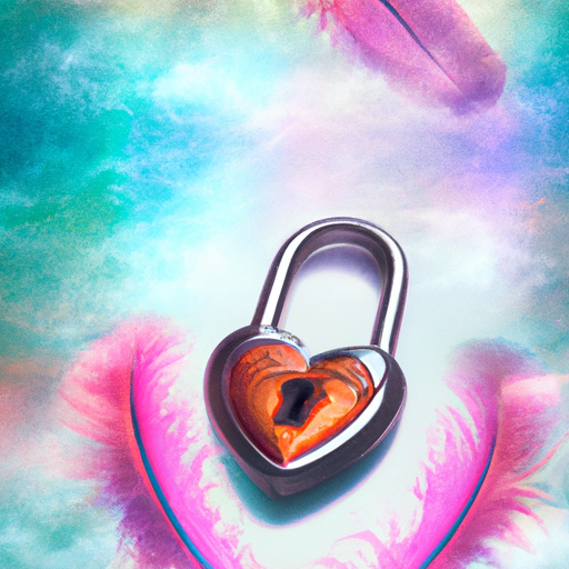 An image of a delicate, intricately designed feather emerging from a heart-shaped lock, symbolizing eternal love and remembrance
