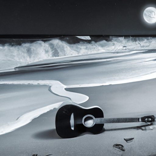 An image showcasing a desolate, moonlit beach with crashing waves at the forefront