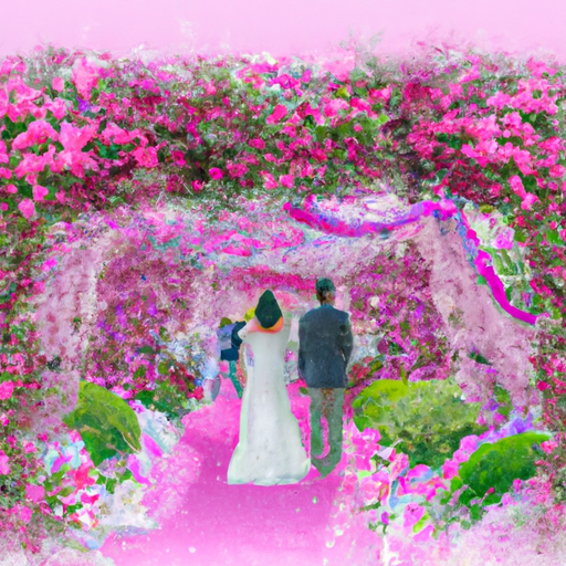An image capturing the ethereal ambiance of a romantic wedding processional