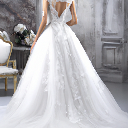 An image showcasing a breathtaking wedding gown that exudes classic elegance