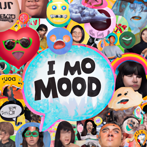 An image capturing the essence of 'Big Mood' memes: a group of diverse individuals, each wearing a different expression reflecting a relatable emotion, surrounded by colorful thought bubbles filled with iconic meme symbols