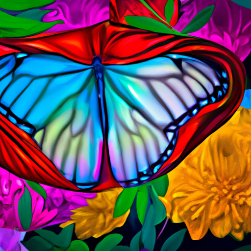 An image showcasing a vibrant butterfly emerging from its chrysalis, surrounded by lush flowers, representing personal growth