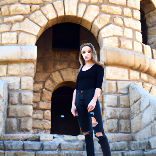 An image showcasing a woman standing tall and unwavering, surrounded by a fortress of sturdy, impenetrable walls