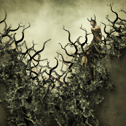 An image that portrays a vulnerable Taurus standing on a cliff edge, surrounded by a fortress of thorny vines, symbolizing their fear of being hurt