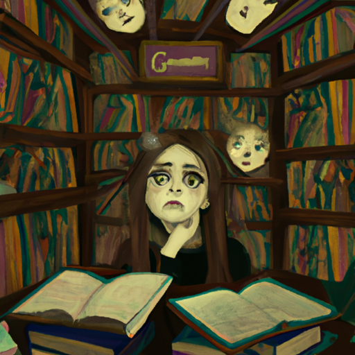 An image featuring a curious and expressive Gemini, surrounded by a cluttered library of books and diverse interests