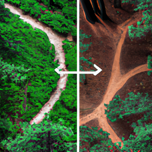 An image featuring two paths diverging in a serene forest