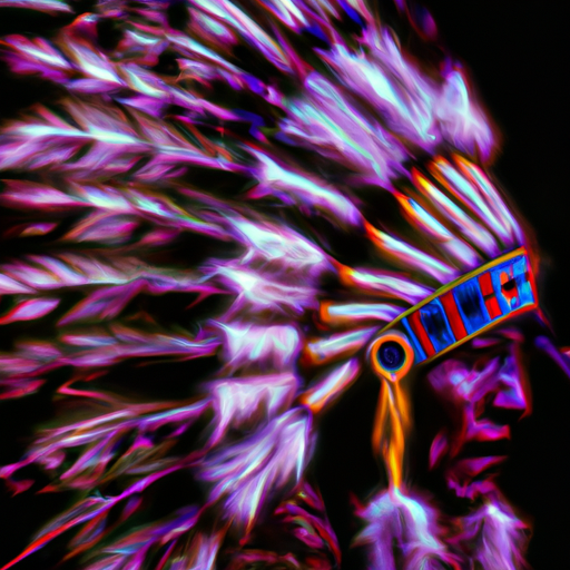 An image of a vibrant, intricately designed Native American headdress adorned with colorful feathers, representing the cultural interpretation of feathers as sacred symbols of spirituality and ancestral connections