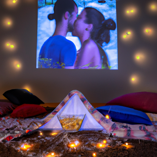 An image that captures the cozy ambiance of an indoor picnic and movie marathon
