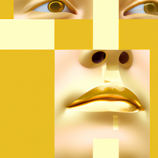An image featuring a close-up of a face divided into sections, with overlapping golden rectangles superimposed