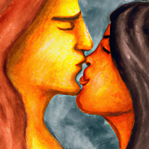 An image showcasing two people, bathed in soft, warm light, sharing a passionate, tender kiss