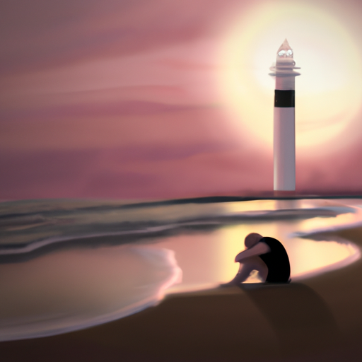 An image showcasing a serene beach scene at dusk, with a solitary Cancerian sitting on the sand, embracing their emotions