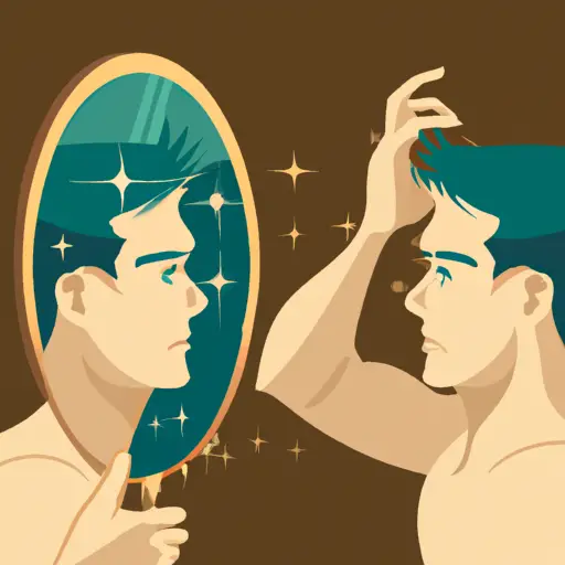 An image of a person calmly expressing their thoughts while a reflection of a narcissist's face is shown in a mirror, symbolizing the challenge of effective communication