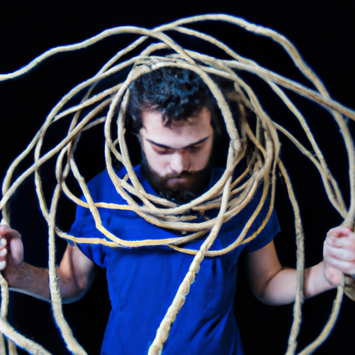 An image that portrays a person surrounded by tangled ropes, symbolizing various sources of stress