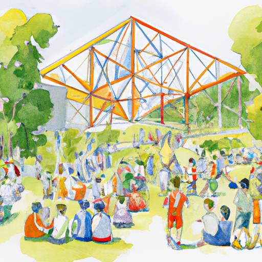 An image showcasing a vibrant park, where a diverse group of people joyfully engage in various activities like painting, playing guitar, gardening, and practicing yoga, highlighting the importance of embracing new hobbies and interests in finding love