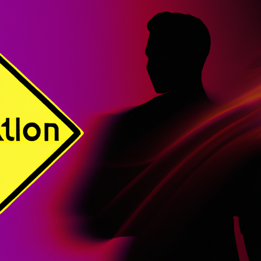 An image that showcases a silhouette of a person surrounded by a glowing aura, confidently swiping left on a series of profiles, while a dimly lit caution sign subtly appears in the background