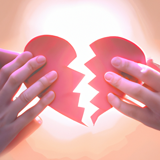 An image of two hands gently holding a shattered heart, delicately piecing it back together with care and patience