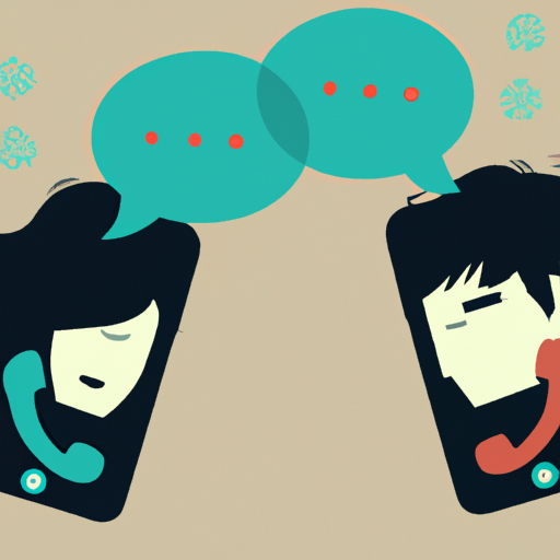 An image showcasing a couple engaged in a heartfelt conversation over the phone, with animated speech bubbles indicating frequent calls, text messages, and social media interactions, symbolizing consistent communication patterns in a serious relationship