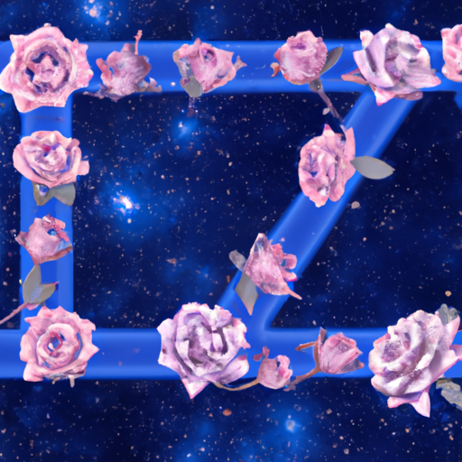 An image featuring a mesmerizing Libra constellation subtly intertwined with delicate blue and pink roses, symbolizing the Libra man's harmonious nature and his affectionate gestures