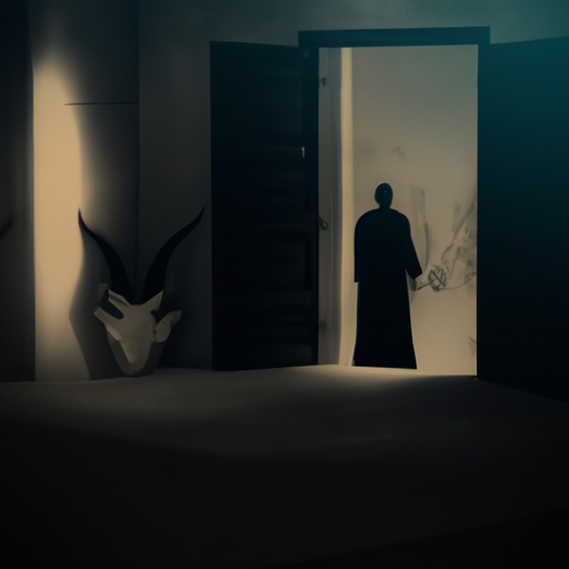 An image featuring a dimly-lit room with a partially opened door, revealing a Capricorn man standing outside, his silhouette encased in shadows