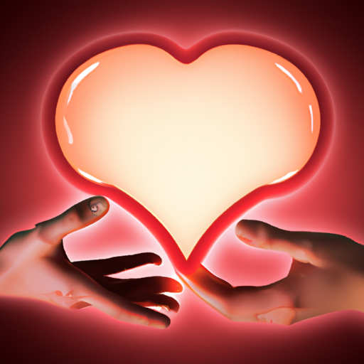 An image featuring two hands, one holding a glowing heart and the other a transparent speech bubble