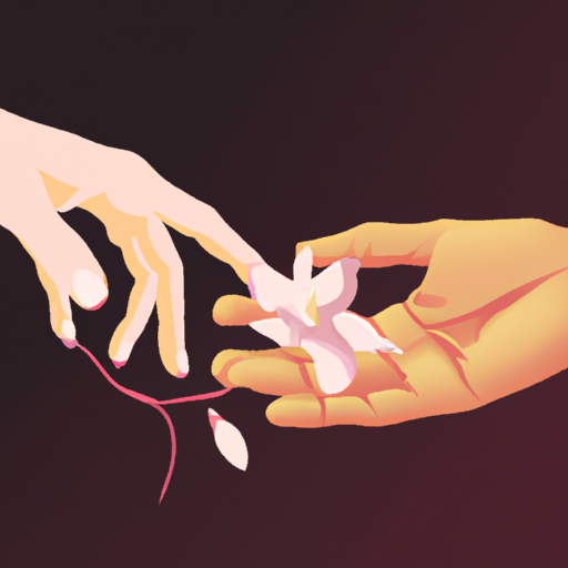 An image portraying two hands, one offering a delicate, blooming flower, symbolizing trust, while the other receives it with open vulnerability