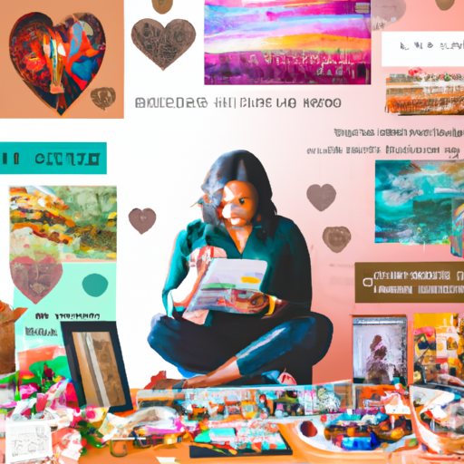 An image showcasing a person immersed in their favorite hobbies, surrounded by vision boards, affirmations, and a clear action plan, symbolizing the power of taking inspired action to manifest love into one's life