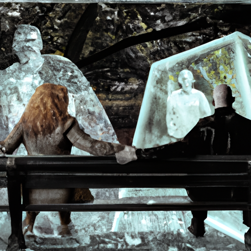 An image capturing a couple sitting on a park bench, their body language reflecting distance and sadness