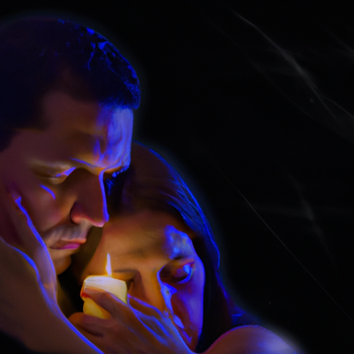 An image capturing a couple embracing tightly in a serene, candlelit room, their eyes locked with unwavering trust and love, symbolizing the journey of rebuilding trust and intimacy in a struggling marriage