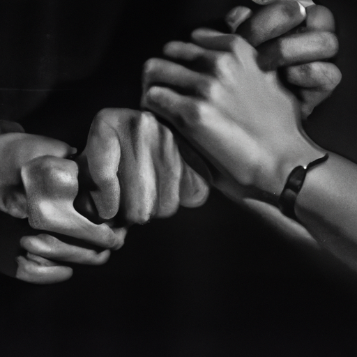 An image depicting a person tightly gripping their partner's wrist, while the partner's face reveals fear and discomfort