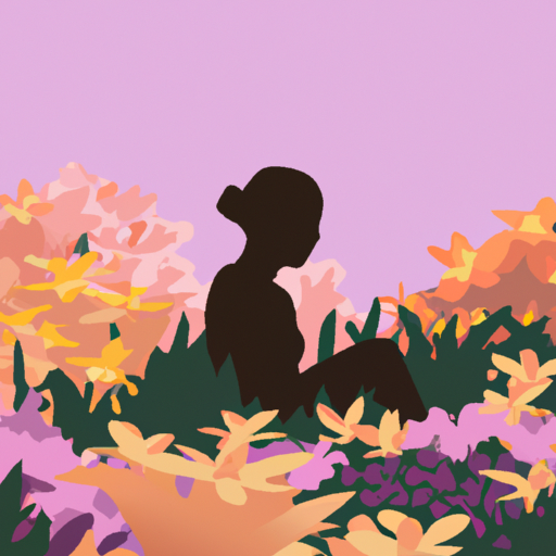 An image showcasing a silhouette of a woman sitting peacefully in a lush garden, surrounded by vibrant flowers and basking in warm sunlight, emphasizing the importance of self-care while addressing a distant boyfriend