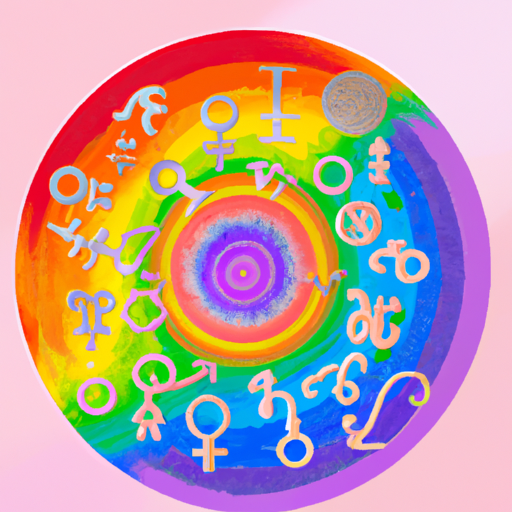An image featuring a vibrant celestial backdrop with twelve zodiac symbols arranged in a circular pattern