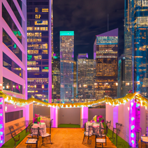 An image showcasing an unconventional wedding venue in a vibrant urban setting