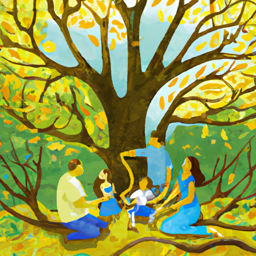 An image showcasing a serene family picnic in a lush, green park