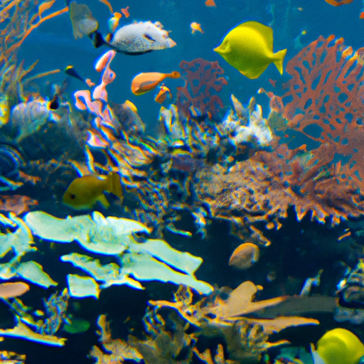 An image showcasing a serene underwater scene with colorful coral reefs, surrounded by graceful, ethereal fish swimming in unison